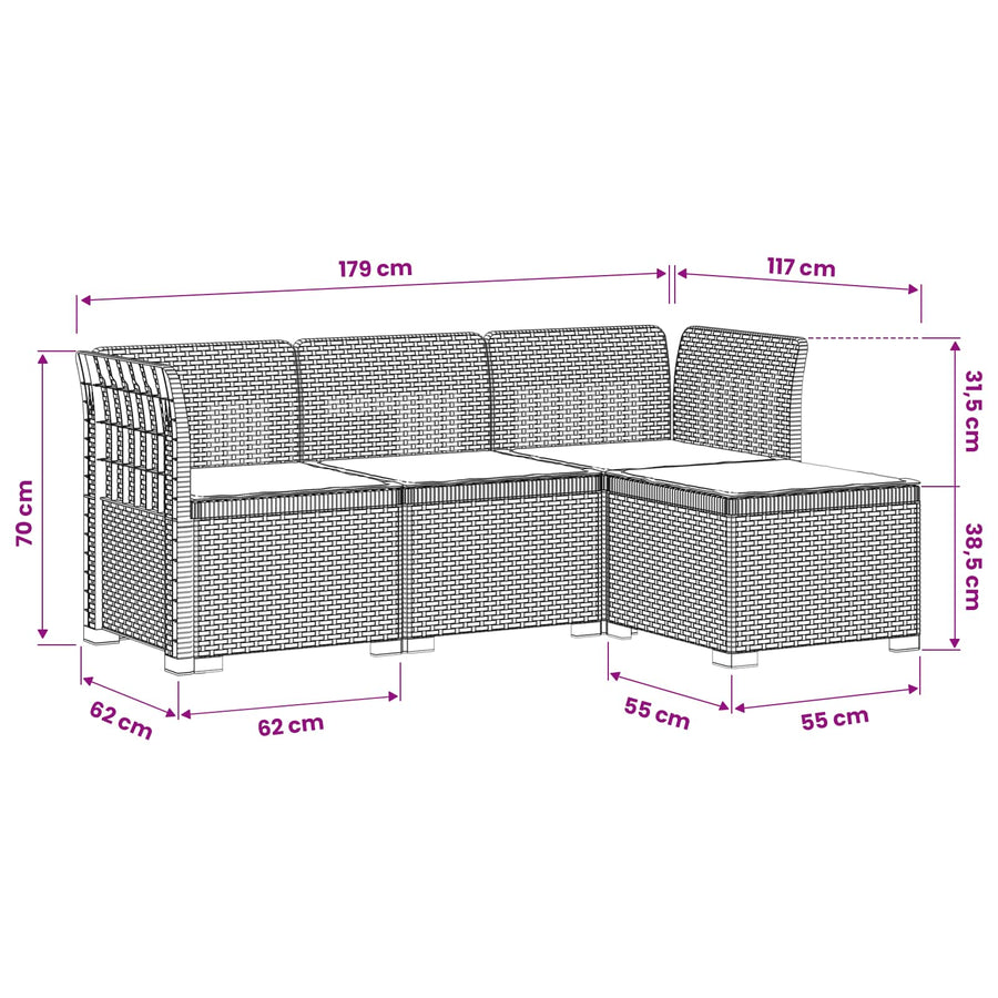 4-Persoons Tuinbank met Kussens Rieten Look PP Bruin