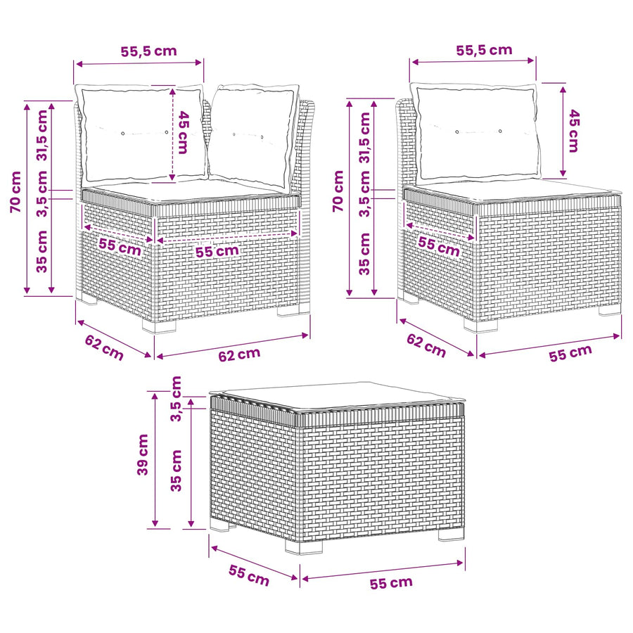 4-Persoons Tuinbank met Kussens Rieten Look PP Antraciet