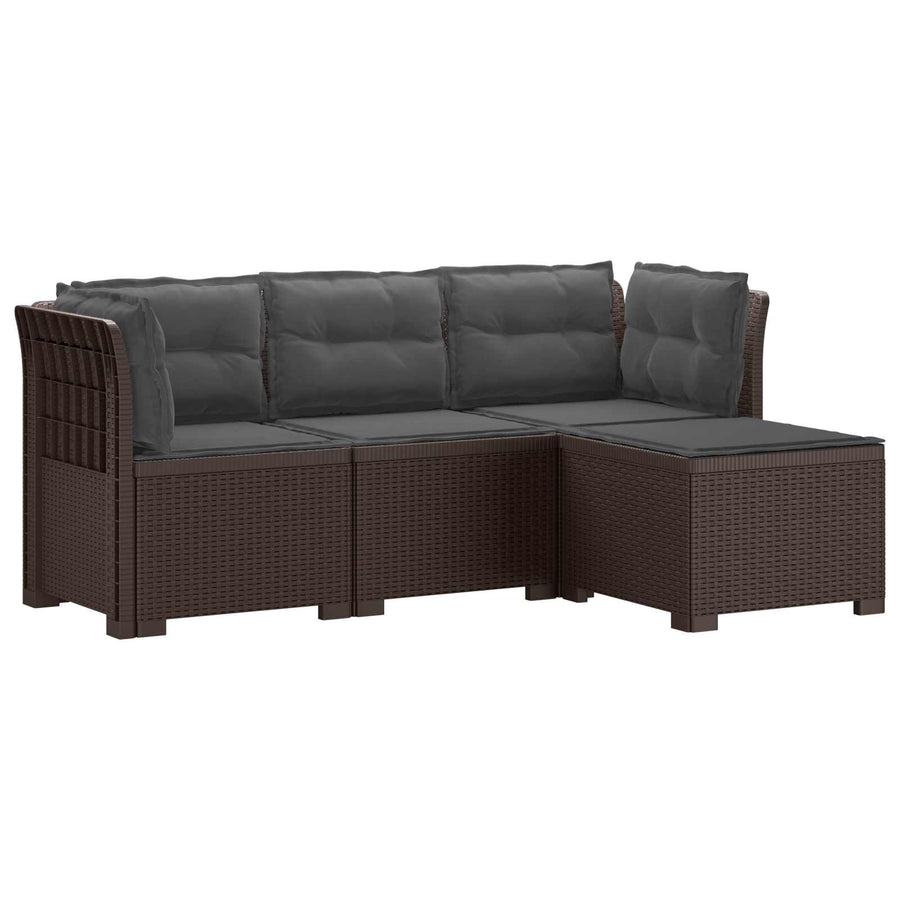 4-Persoons Tuinbank met Kussens Rieten Look PP Bruin