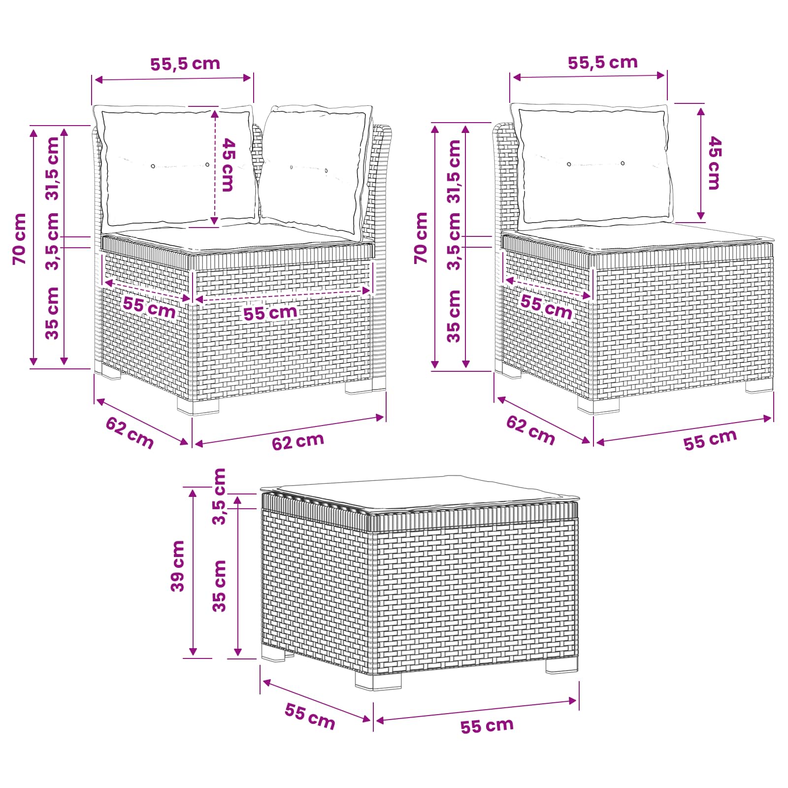 4-Persoons Tuinbank met Kussens Rieten Look PP Lichtgrijs