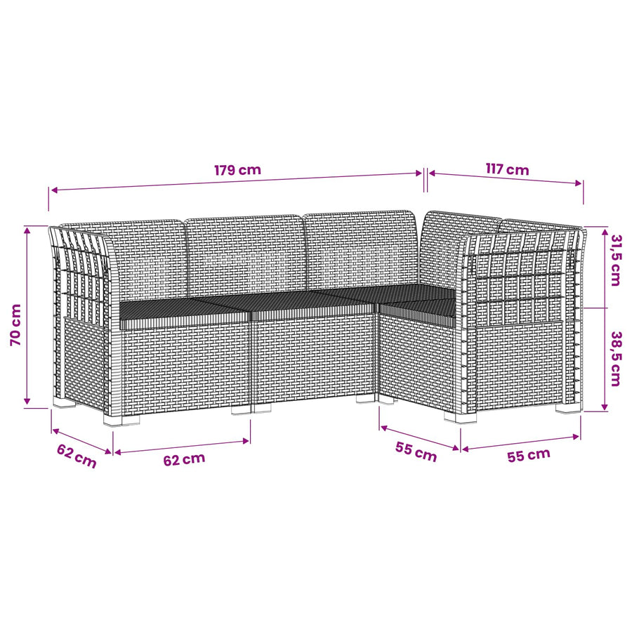 4-Zits Tuin Sofa Rattan Look PP Antraciet