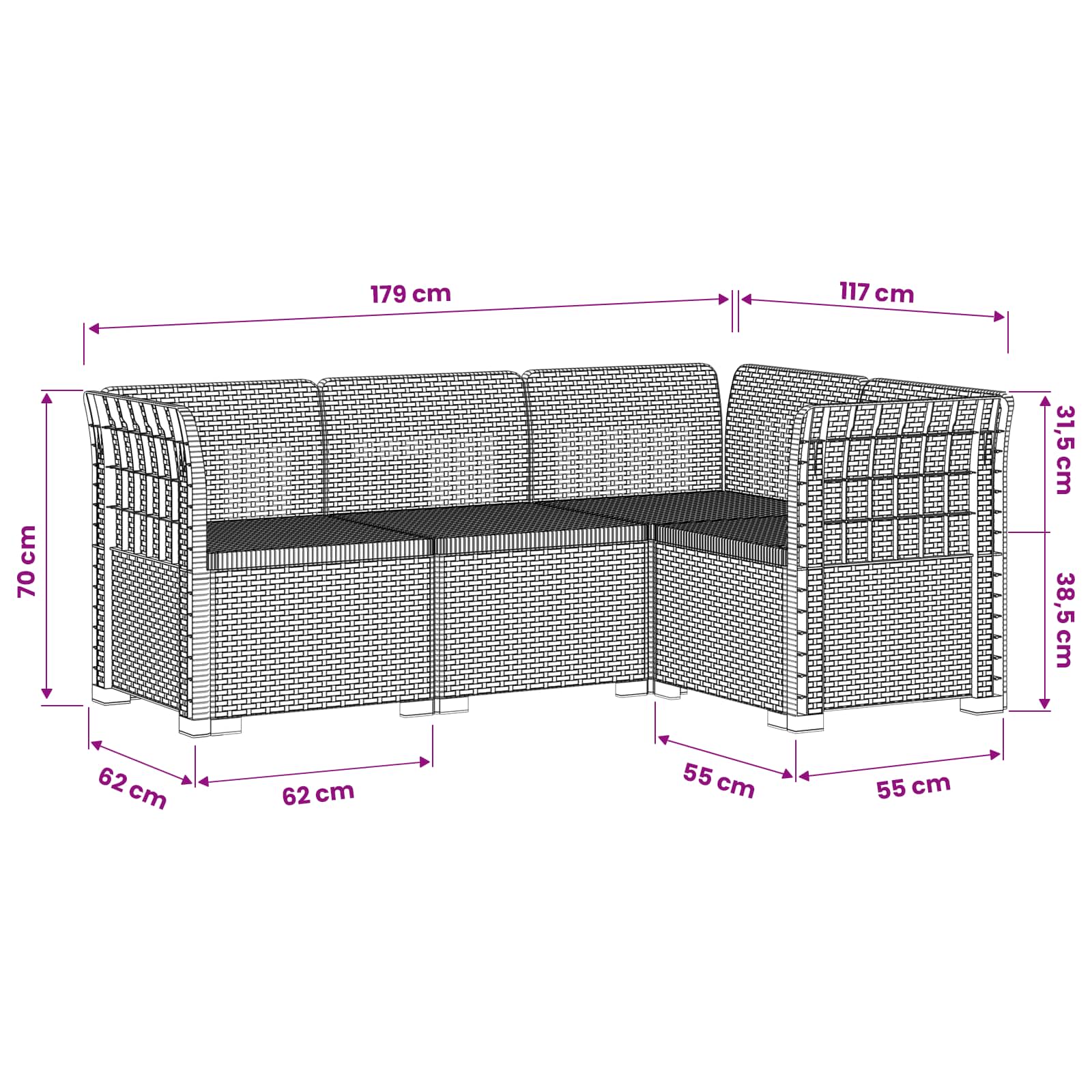 4-Zits Tuin Sofa Rattan Look PP Lichtgrijs