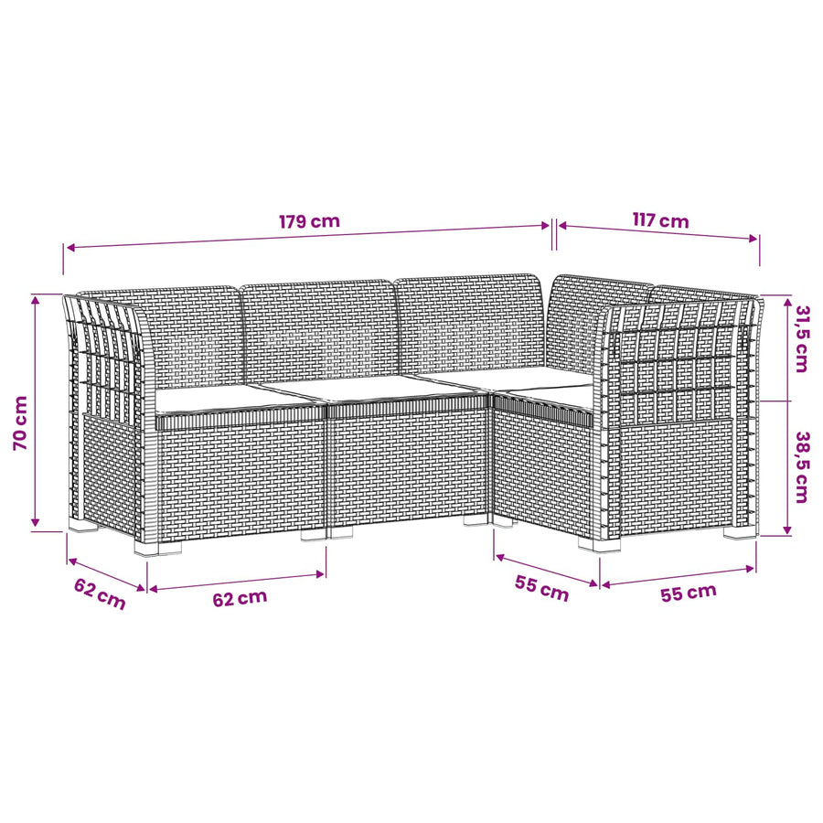 4-Zits Tuin Sofa met Kussens Rattan Look PP Wit