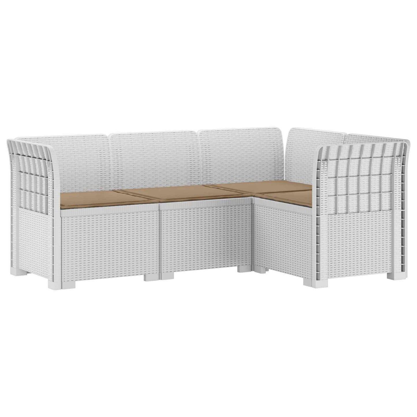 4-Zits Tuin Sofa met Kussens Rattan Look PP Wit