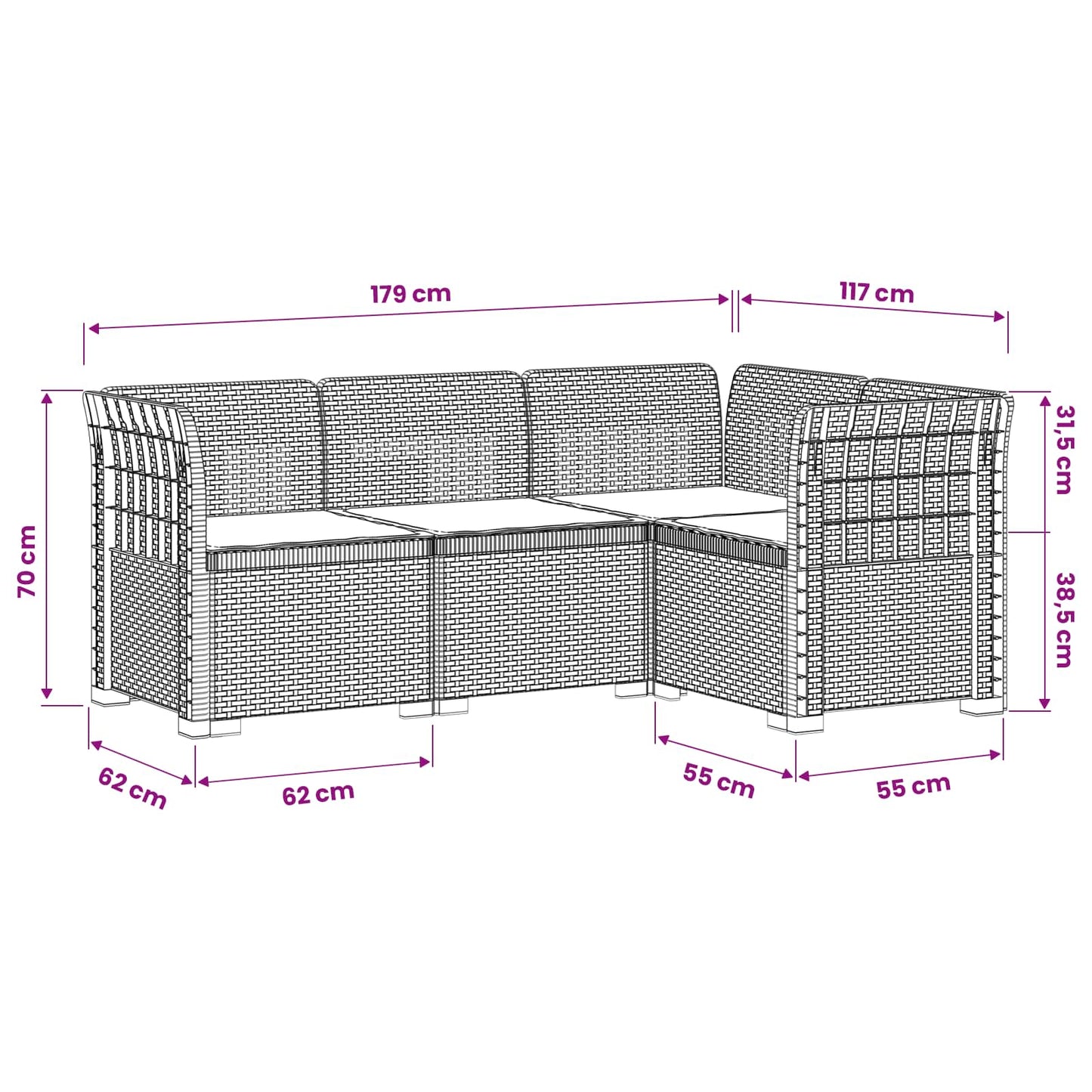 4-Zits Tuin Sofa met Kussens Rattan Look PP Lichtgrijs