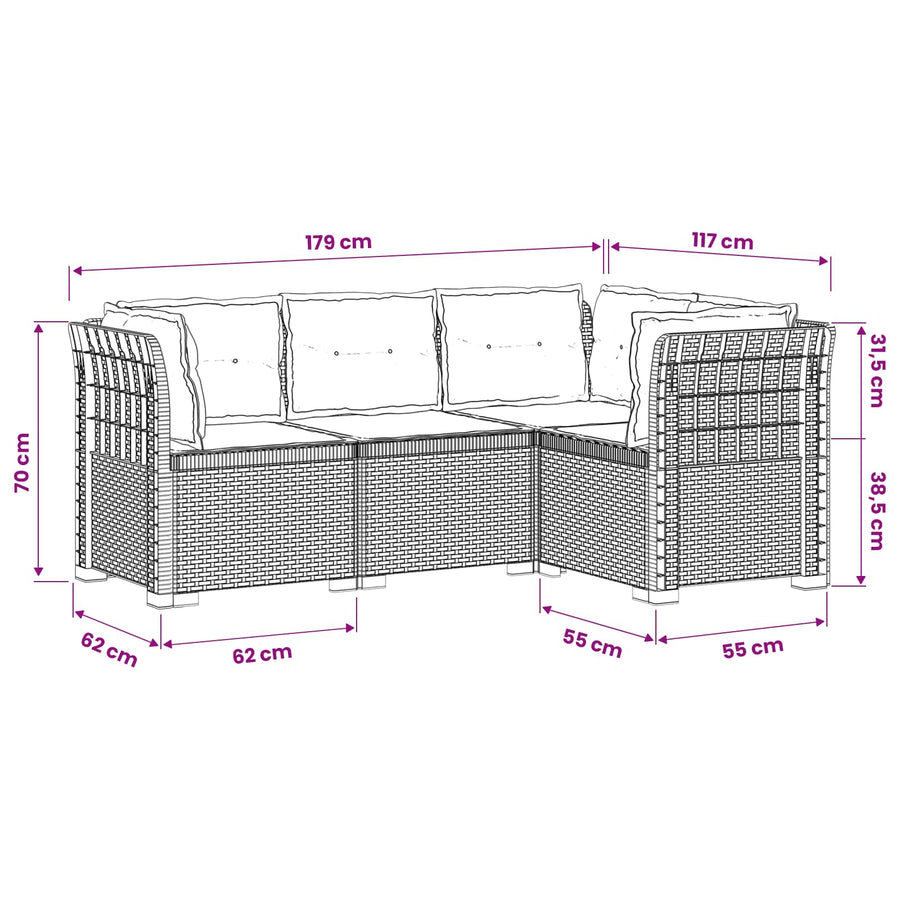 4-Zits Tuin Sofa met Kussens Rattan Look PP Wit