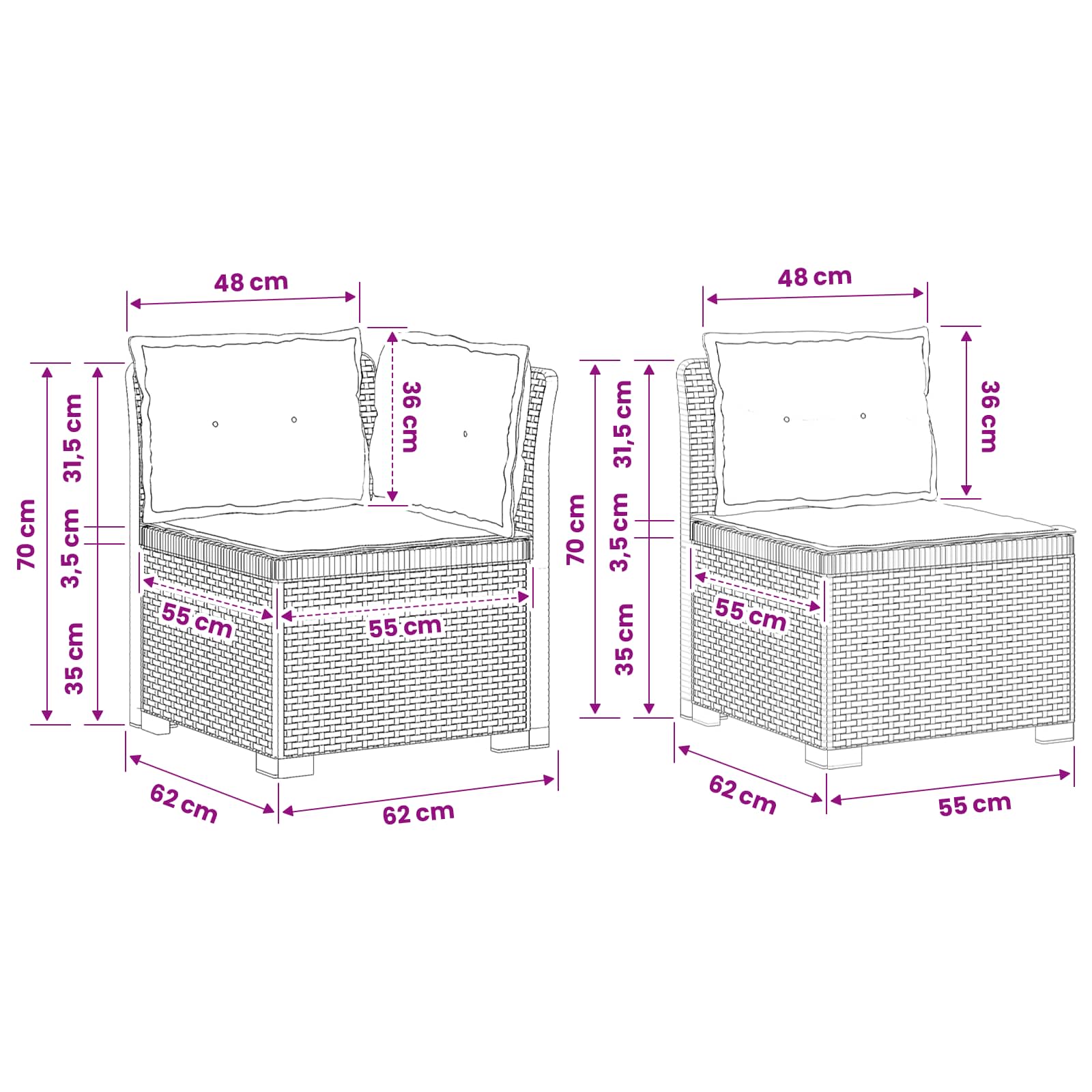 4-Zits Tuin Sofa met Kussens Rattan Look PP Lichtgrijs