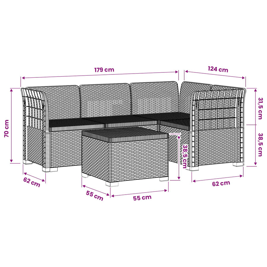 4-Persoons Tuinbank Rieten Look PP Bruin