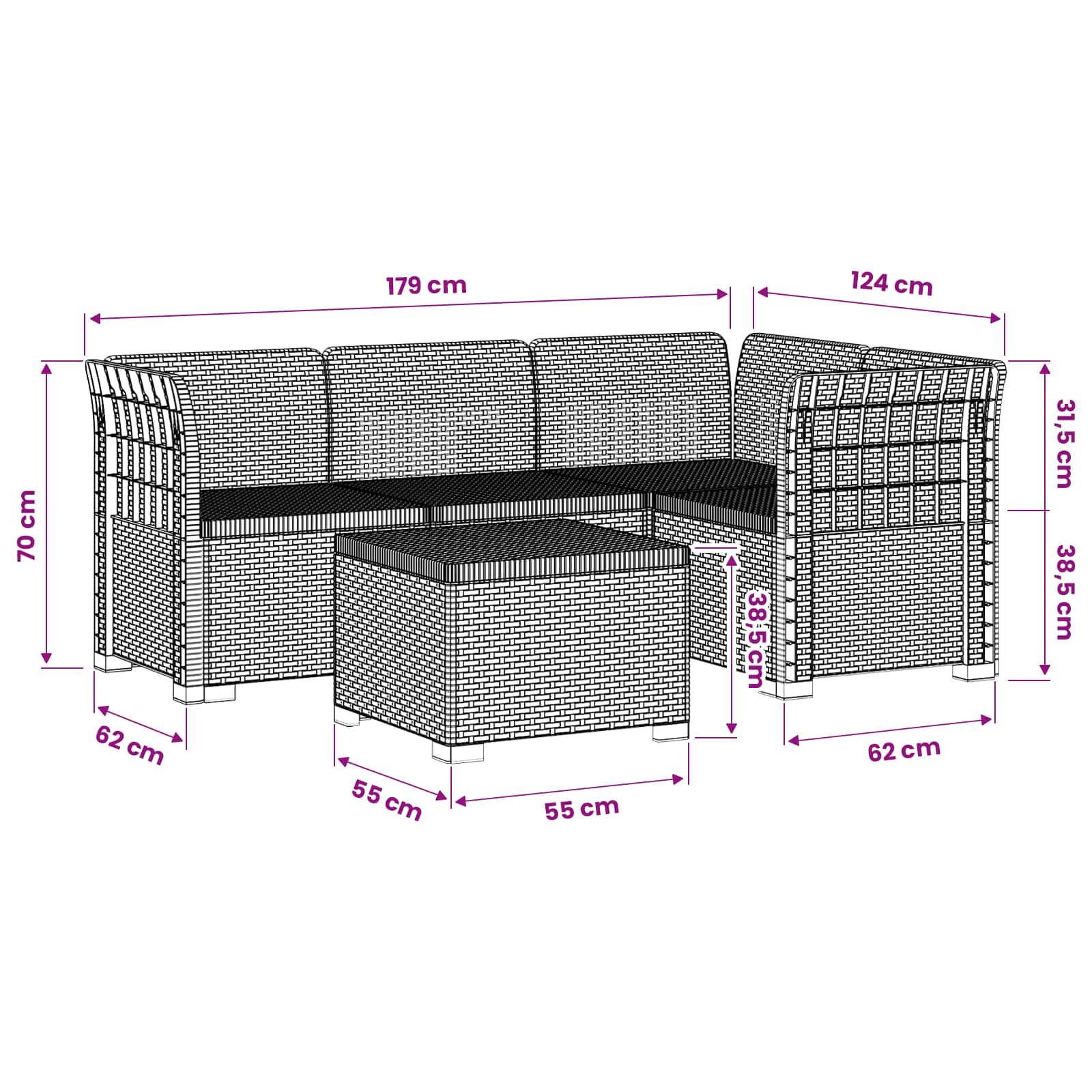 4-Persoons Tuinbank Rieten Look PP Wit