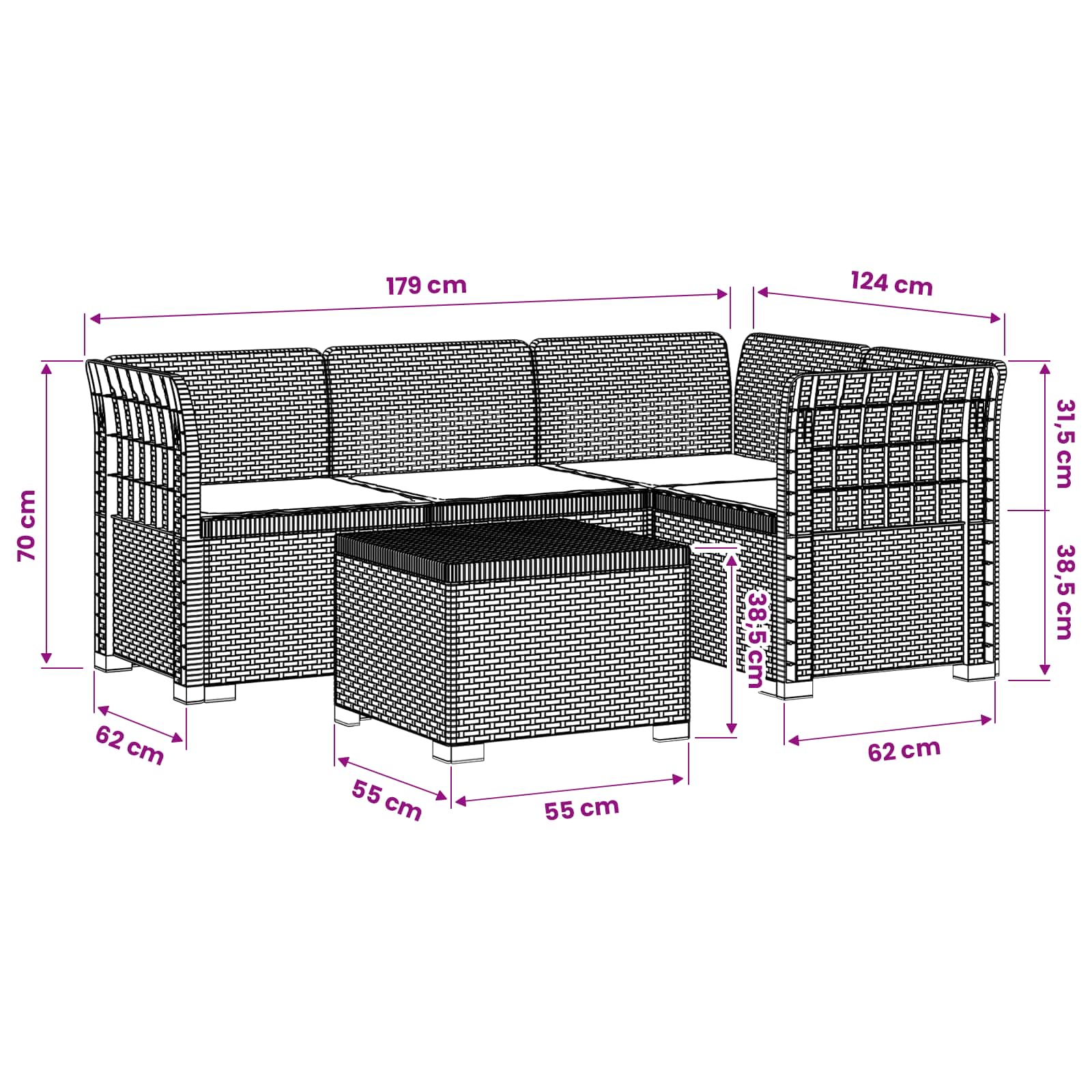 4-Persoons Tuinbank met Kussens Rieten Look PP Bruin