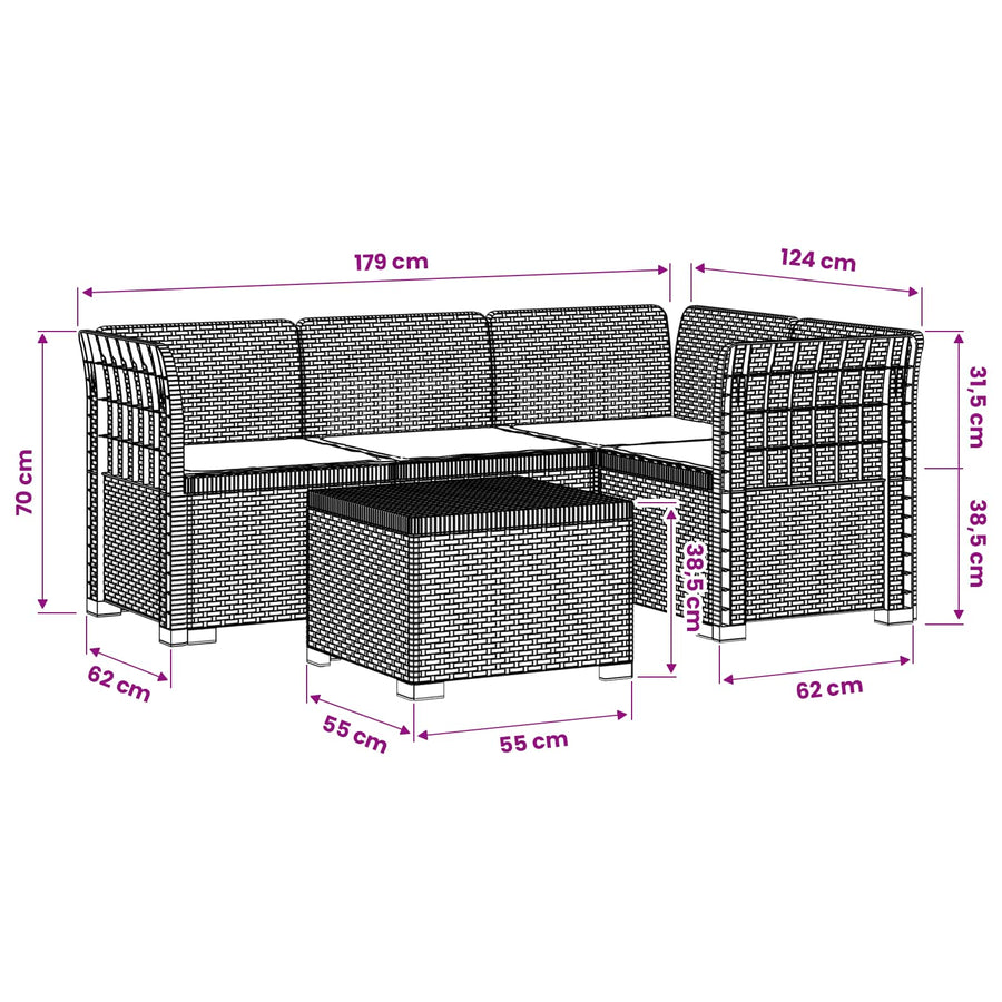 4-Persoons Tuinbank met Kussens Rieten Look PP Bruin