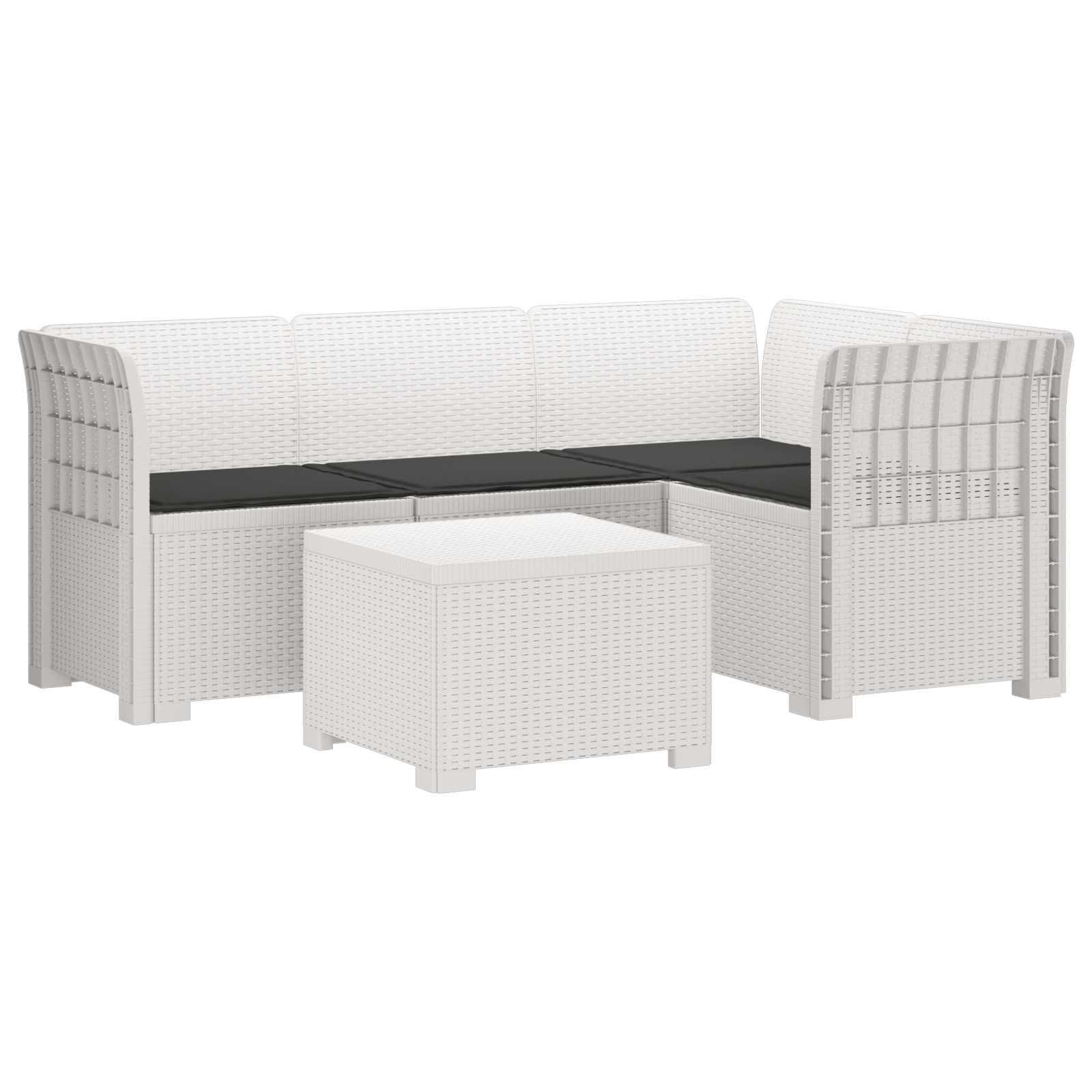 4-Persoons Tuinbank met Kussens Rieten Look PP Wit