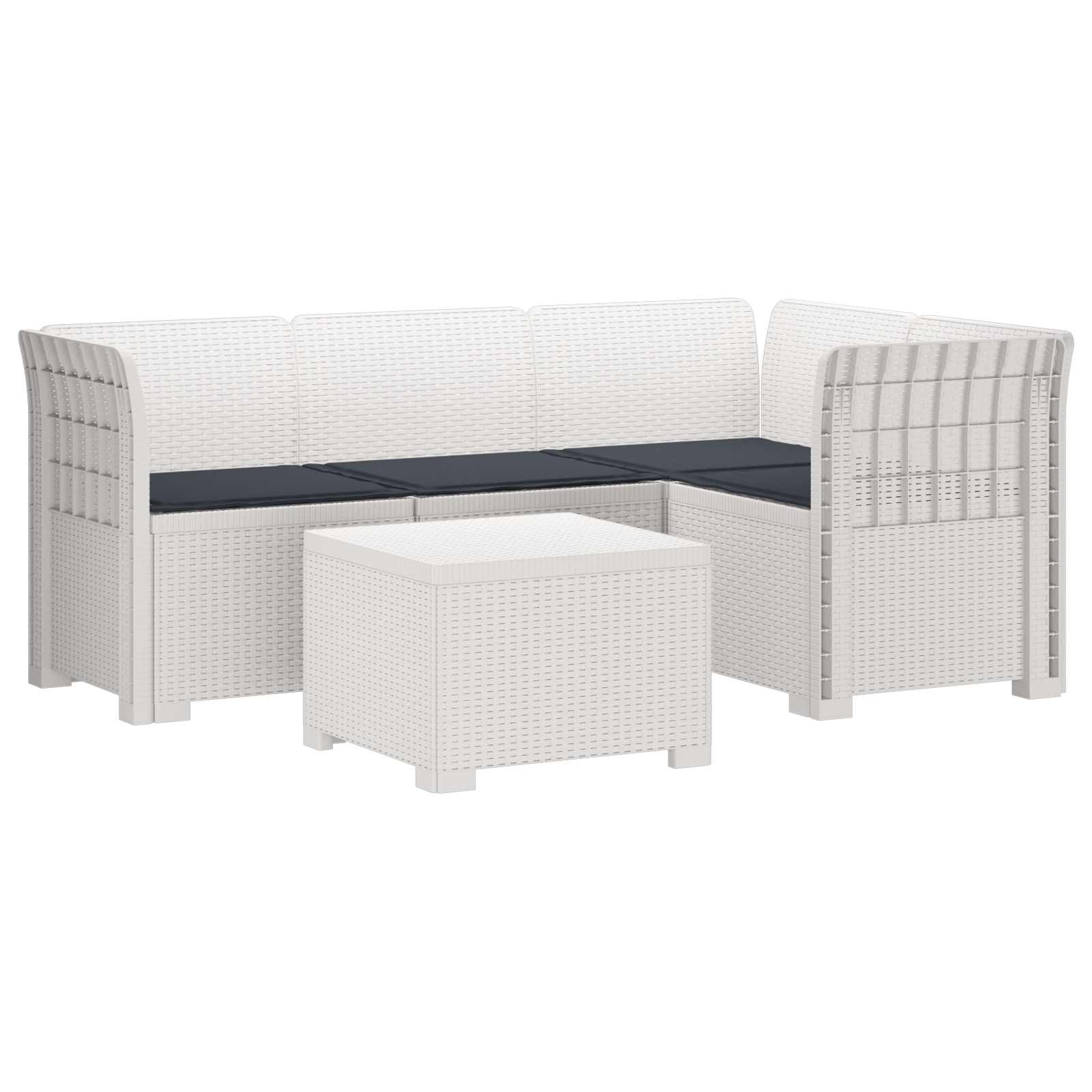 4-Persoons Tuinbank met Kussens Rieten Look PP Wit
