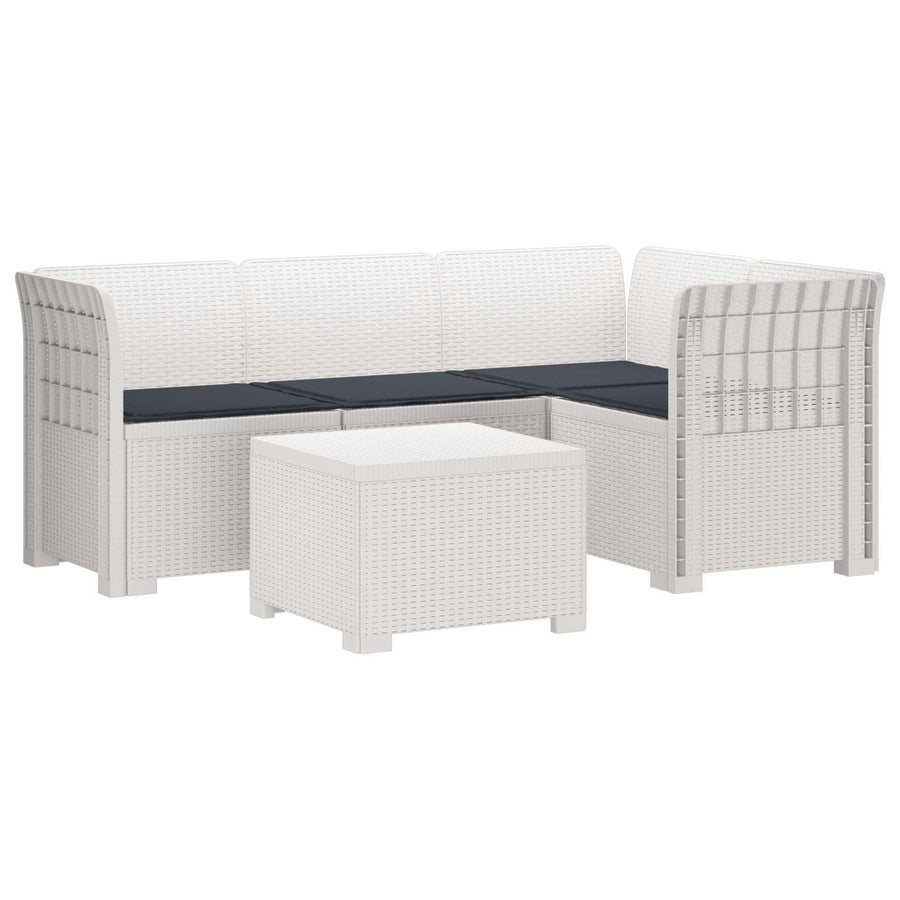 4-Persoons Tuinbank met Kussens Rieten Look PP Wit