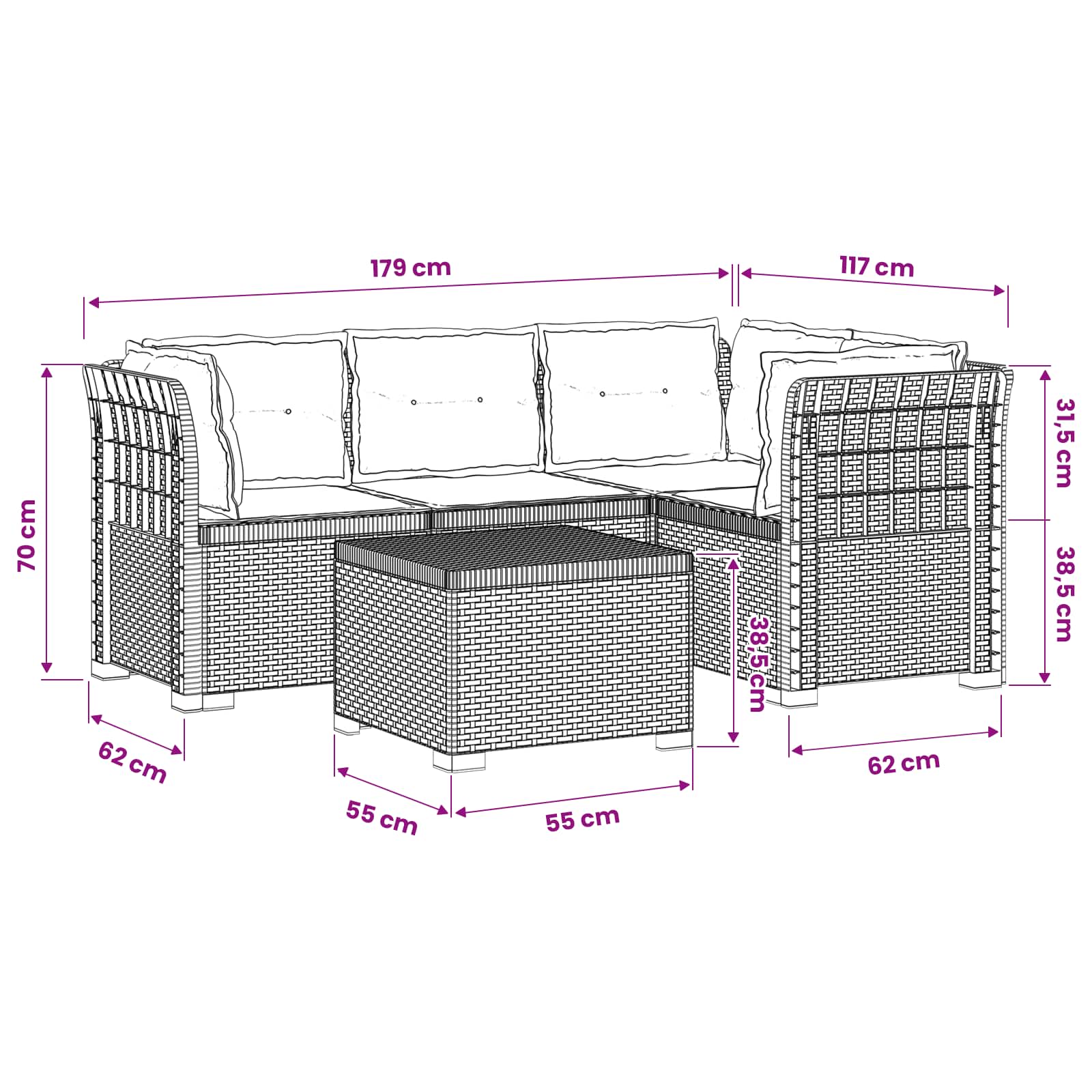 4-Persoons Tuinbank met Kussens Rieten Look PP Antraciet