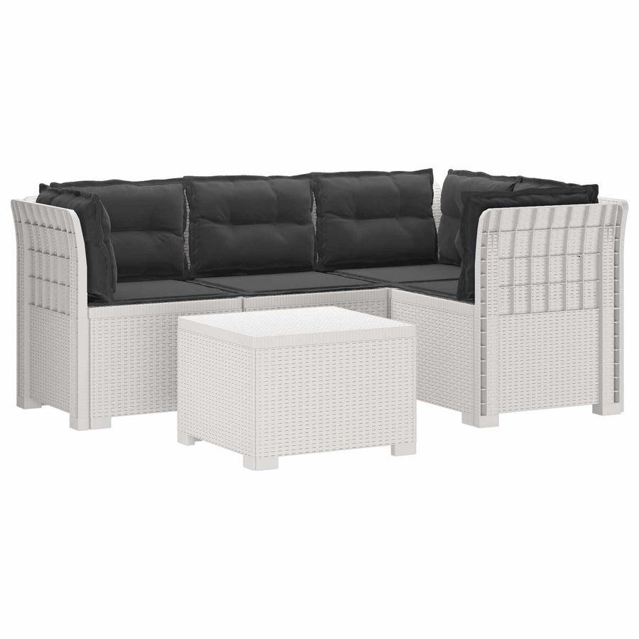 4-Persoons Tuinbank met Kussens Rieten Look PP Wit