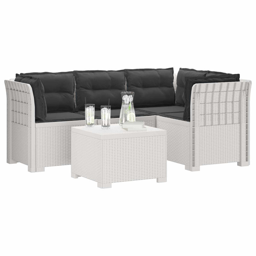 4-Persoons Tuinbank met Kussens Rieten Look PP Wit