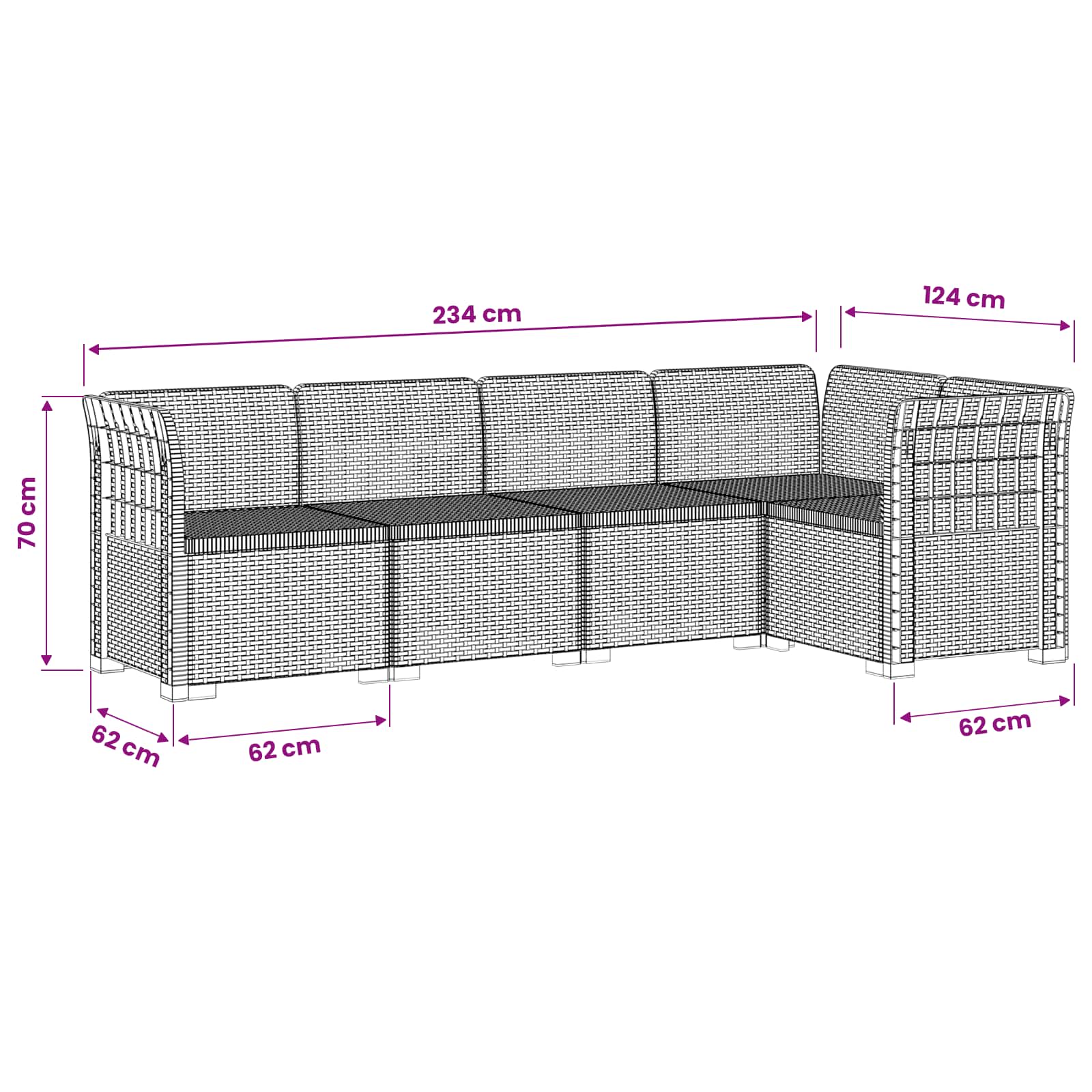 5-Zits Tuin Sofa Rattan Look PP Antraciet