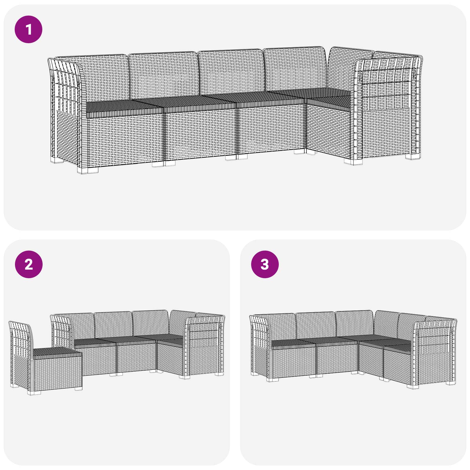 5-Zits Tuin Sofa Rattan Look PP Antraciet
