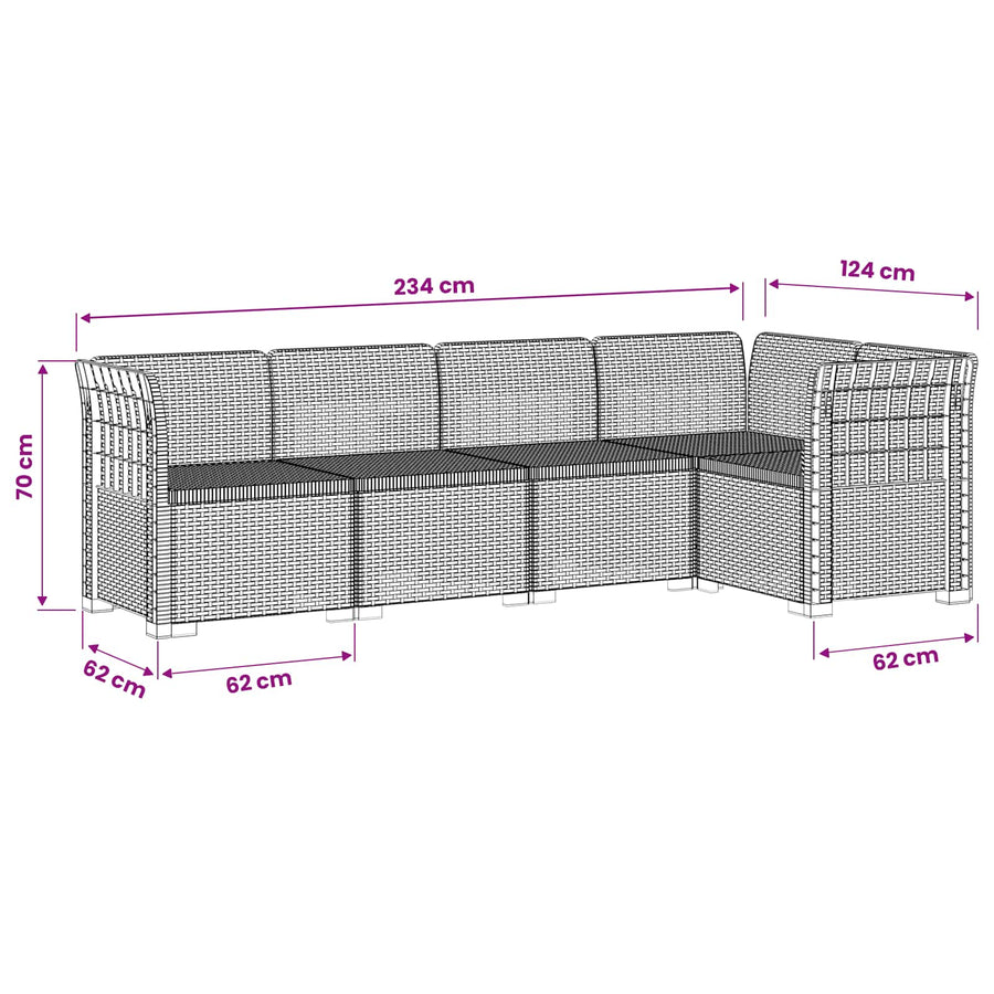 5-Zits Tuin Sofa Rattan Look PP Bruin