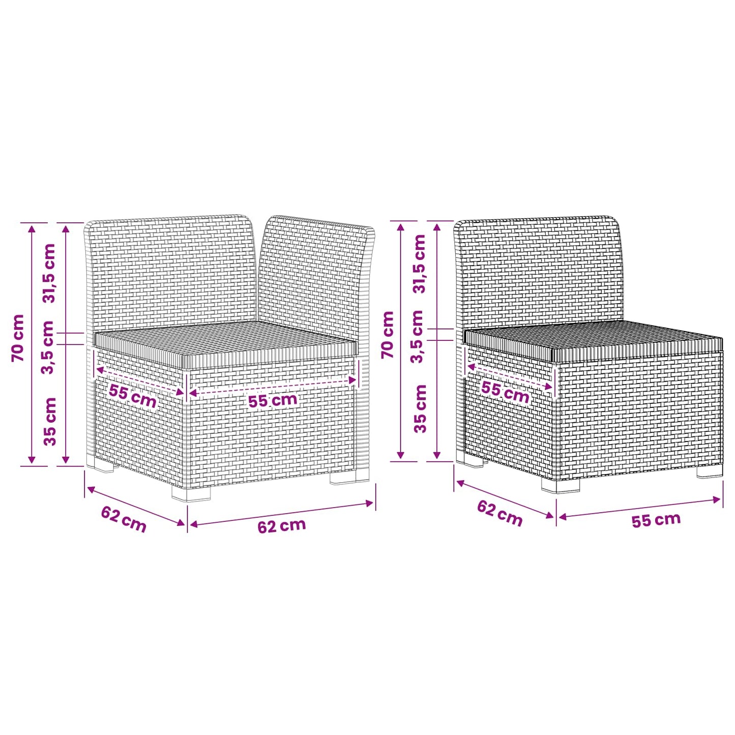 5-Zits Tuin Sofa Rattan Look PP Bruin