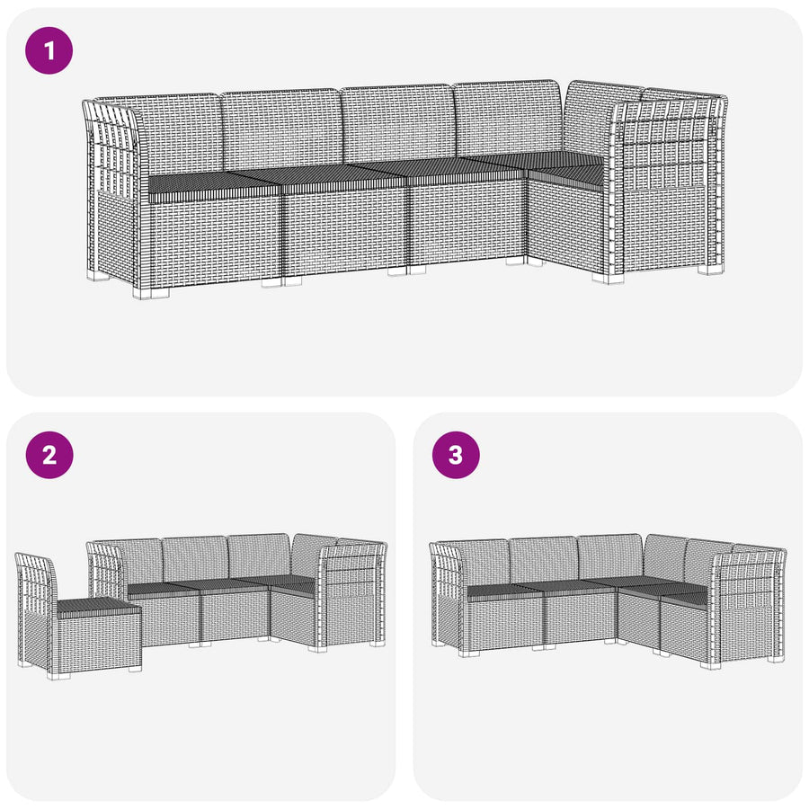 5-Zits Tuin Sofa Rattan Look PP Lichtgrijs