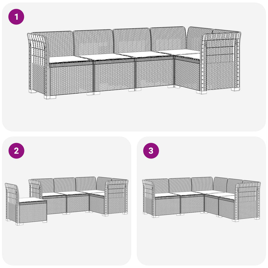 5-Zits Tuin Sofa met Kussens Rattan Look PP Antraciet