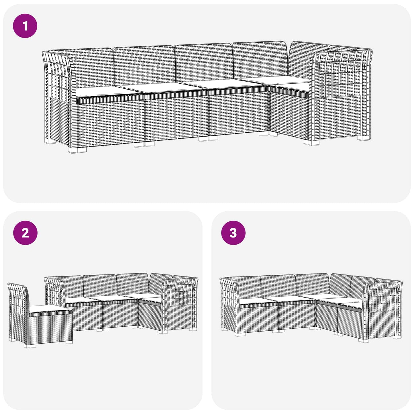 5-Zits Tuin Sofa met Kussens Rattan Look PP Antraciet
