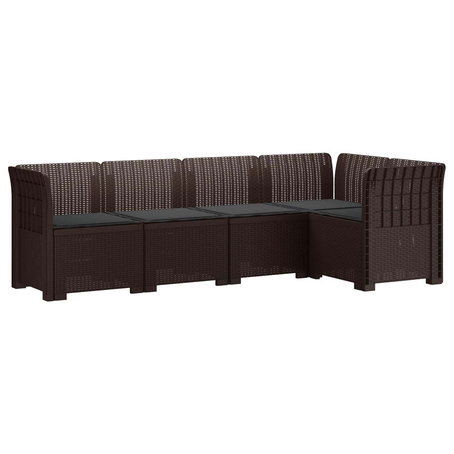 5-Zits Tuin Sofa met Kussens Rattan Look PP Bruin