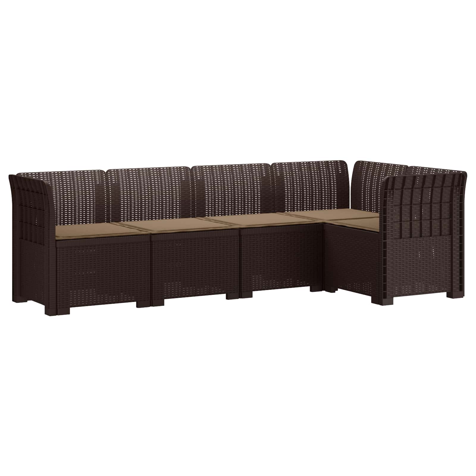 5-Zits Tuin Sofa met Kussens Rattan Look PP Bruin