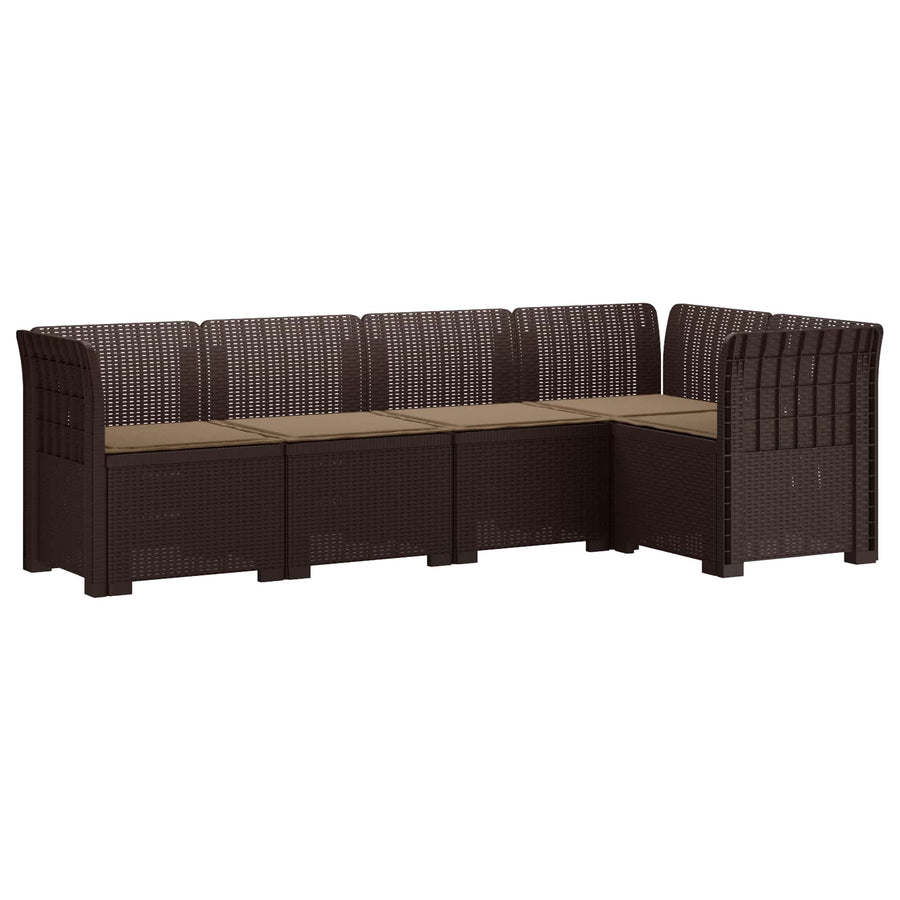 5-Zits Tuin Sofa met Kussens Rattan Look PP Bruin