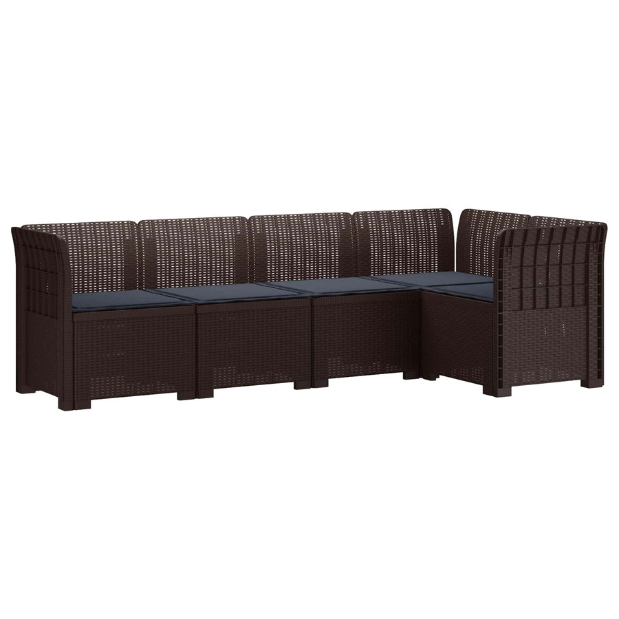 5-Zits Tuin Sofa met Kussens Rattan Look PP Bruin