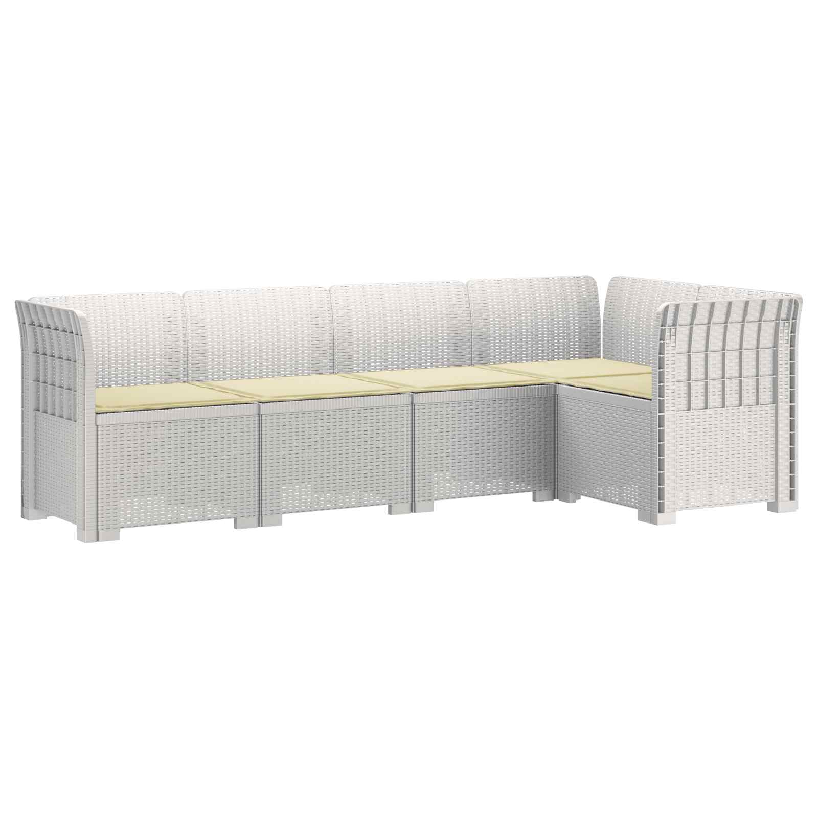 5-Zits Tuin Sofa met Kussens Rattan Look PP Wit