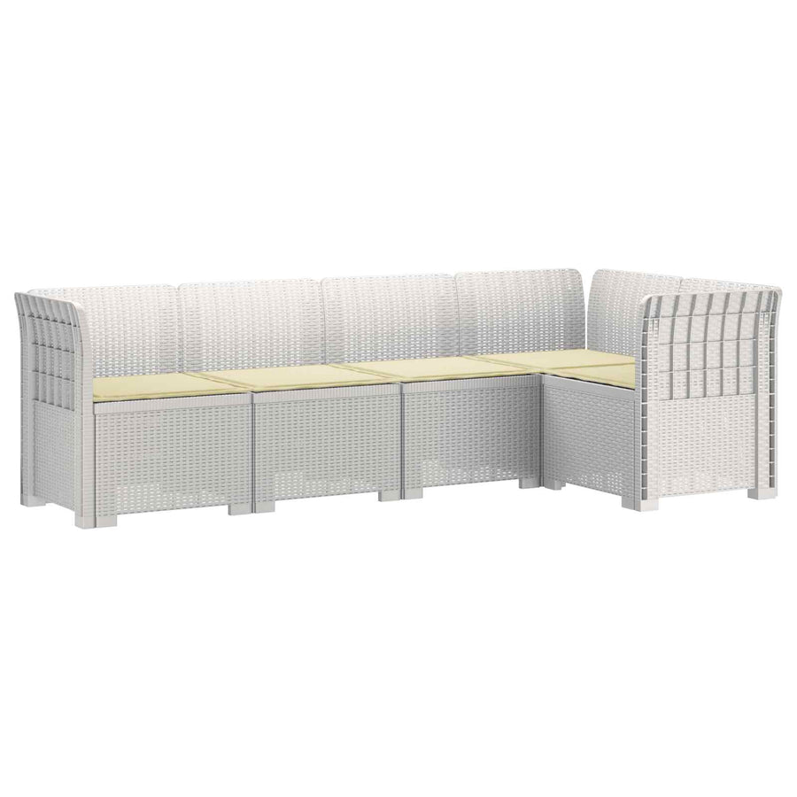 5-Zits Tuin Sofa met Kussens Rattan Look PP Wit