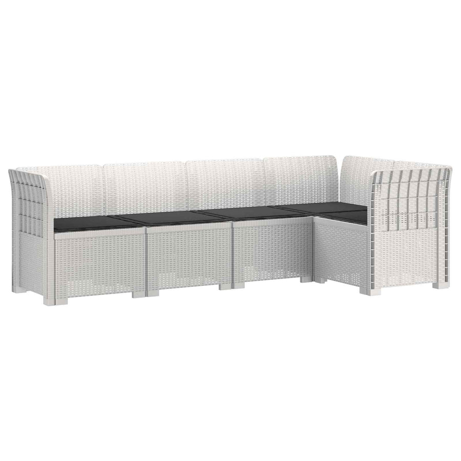 5-Zits Tuin Sofa met Kussens Rattan Look PP Wit