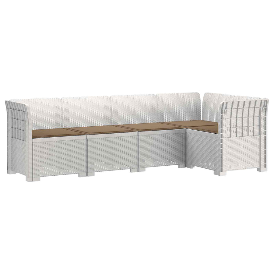 5-Zits Tuin Sofa met Kussens Rattan Look PP Wit