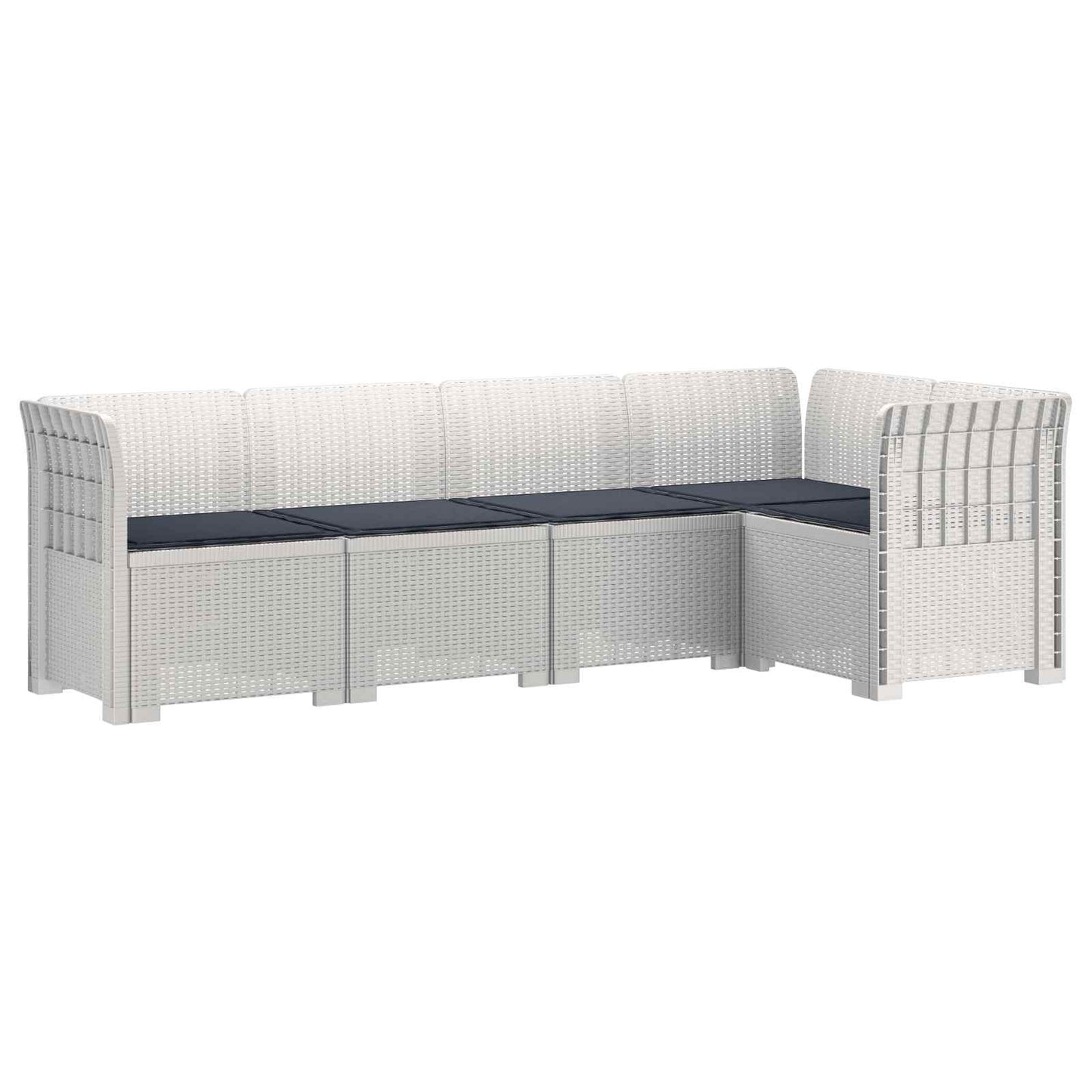 5-Zits Tuin Sofa met Kussens Rattan Look PP Wit