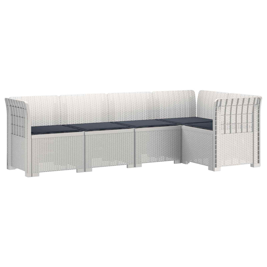 5-Zits Tuin Sofa met Kussens Rattan Look PP Wit