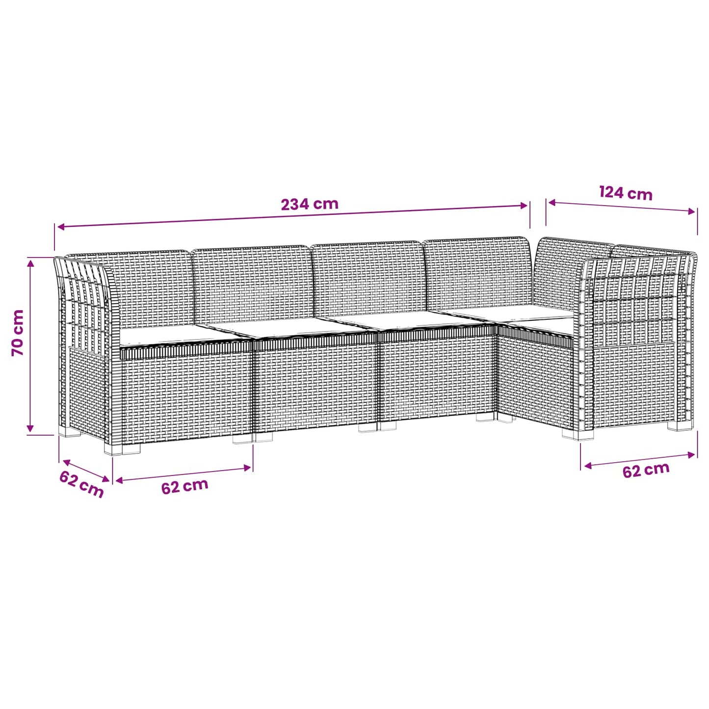 5-Zits Tuin Sofa met Kussens Rattan Look PP Lichtgrijs