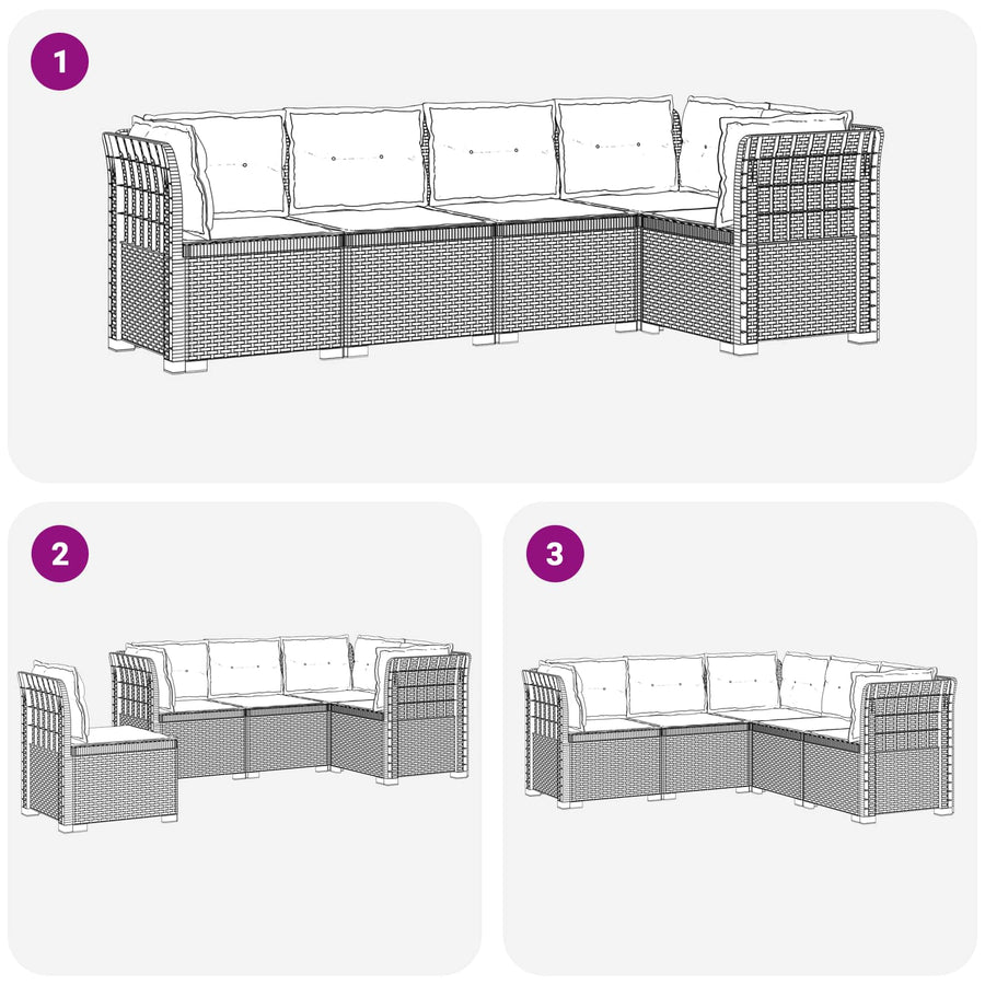 5-Zits Tuin Sofa met Kussens Rattan Look PP Antraciet