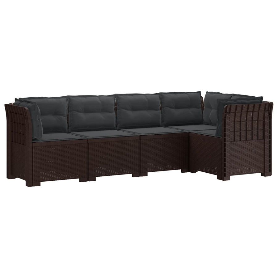 5-Zits Tuin Sofa met Kussens Rattan Look PP Bruin