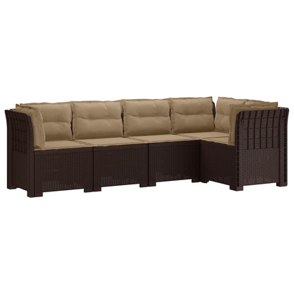 5-Zits Tuin Sofa met Kussens Rattan Look PP Bruin