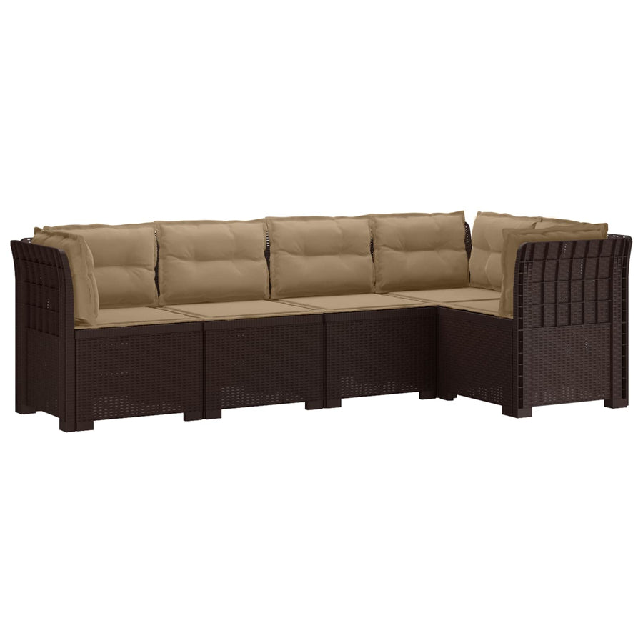 5-Zits Tuin Sofa met Kussens Rattan Look PP Bruin