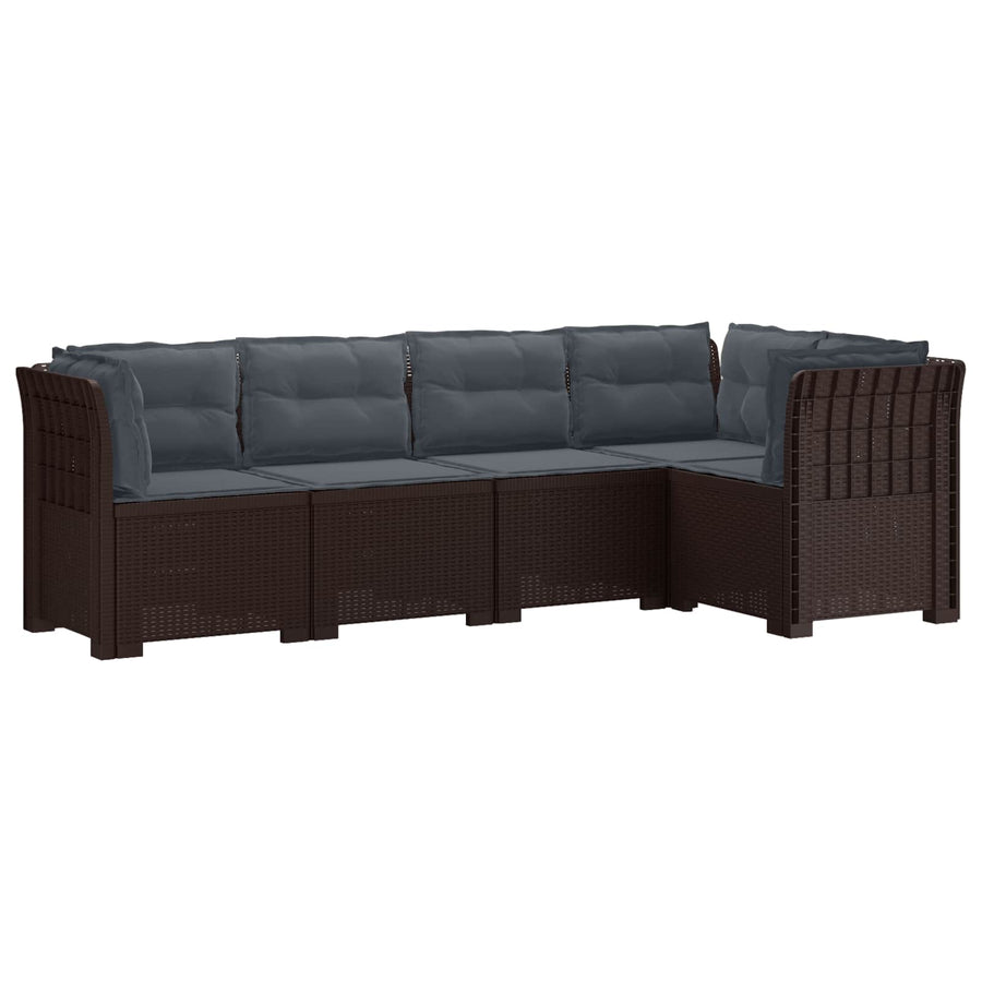 5-Zits Tuin Sofa met Kussens Rattan Look PP Bruin