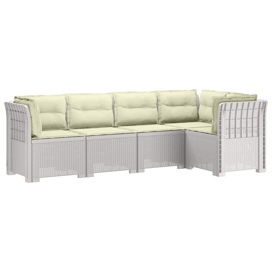 5-Zits Tuin Sofa met Kussens Rattan Look PP Wit