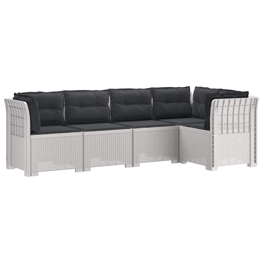 5-Zits Tuin Sofa met Kussens Rattan Look PP Wit