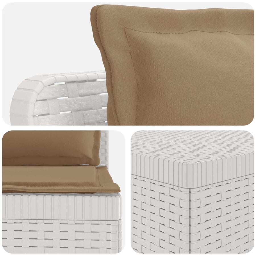 5-Zits Tuin Sofa met Kussens Rattan Look PP Wit