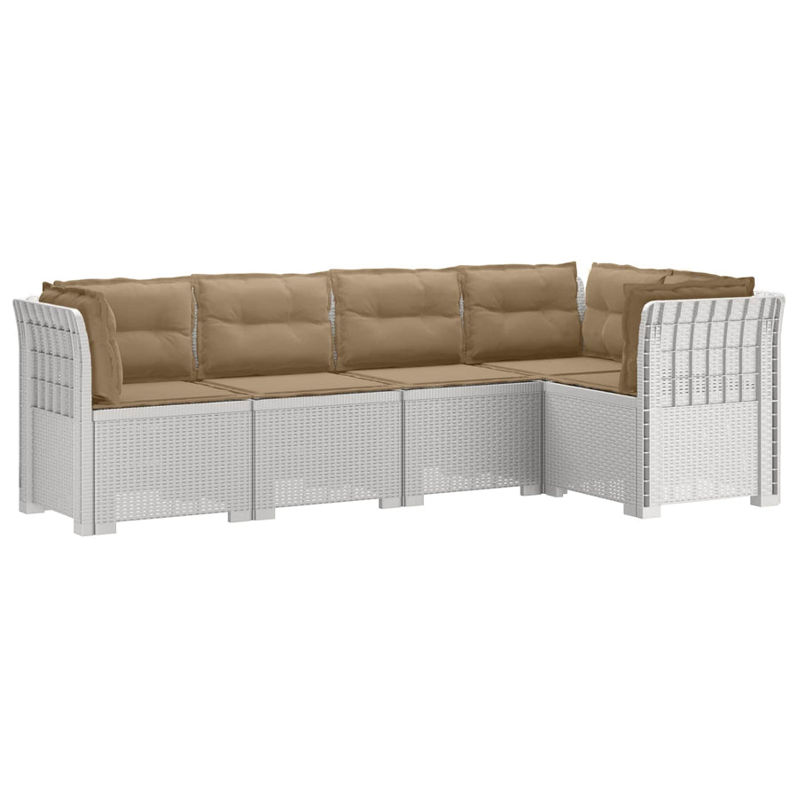 5-Zits Tuin Sofa met Kussens Rattan Look PP Wit