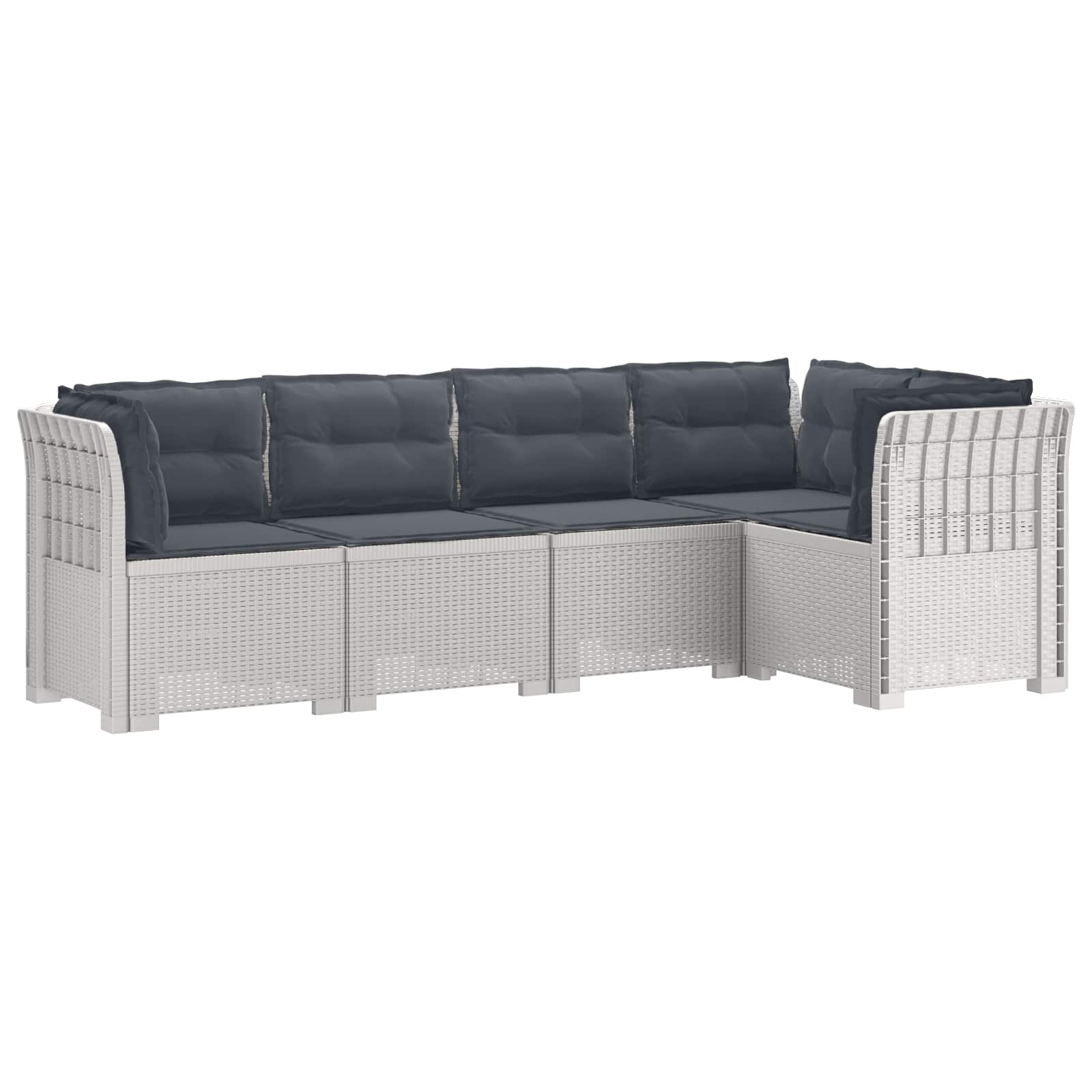 5-Zits Tuin Sofa met Kussens Rattan Look PP Wit