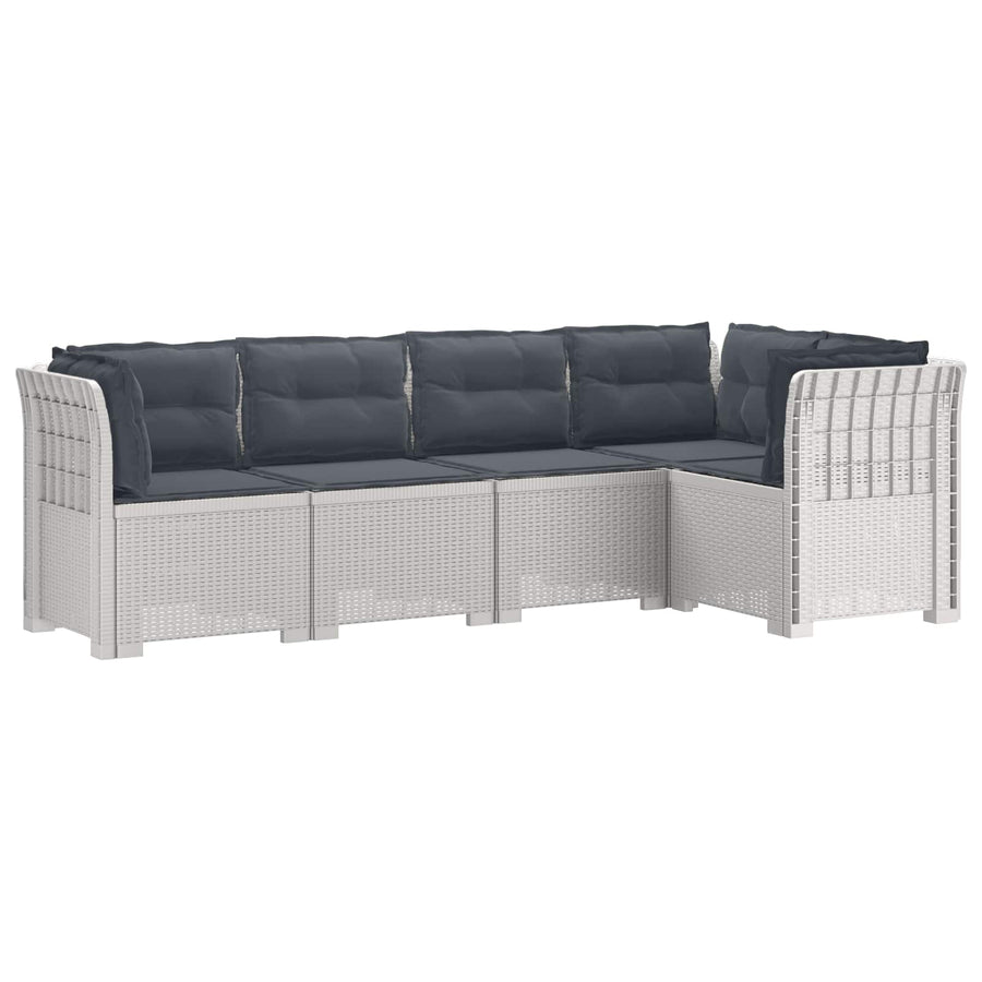 5-Zits Tuin Sofa met Kussens Rattan Look PP Wit
